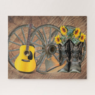 Western-Waggonrad-Gitarre-Cowboystiefel Sonnenblum