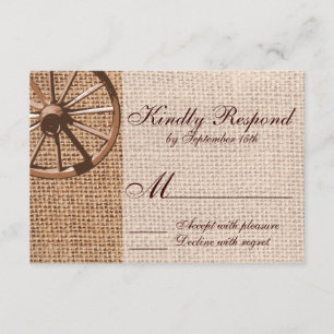 Western Wagon Wheel Burlap Wedding RSVP Card Karte