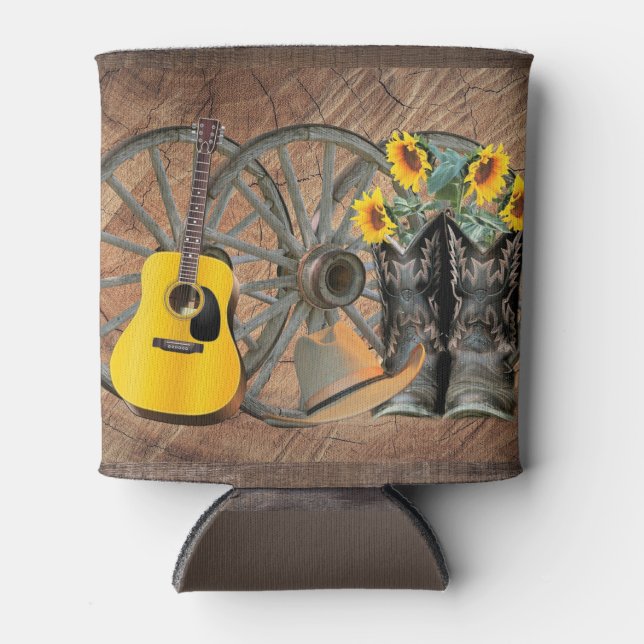 Western Wagon Wheel Gitarre Cowboy Stiefel Sonnenb Dosenkühler (Vorderseite)
