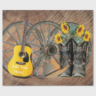 Western Wagon Wheel Gitarre Cowboy Stiefel Sonnenb Geschenkpapier
