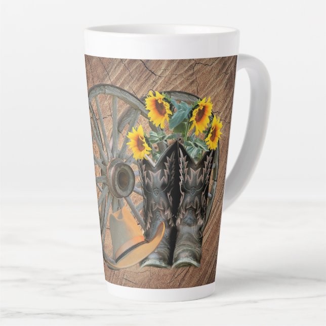 Western Wagon Wheel Gitarre Cowboy Stiefel Sonnenb Milchtasse (Rechte Ecke)