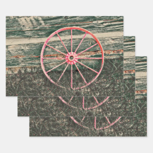 Western Wagon Wheel Red Country Vintag Decoupage Geschenkpapier Set