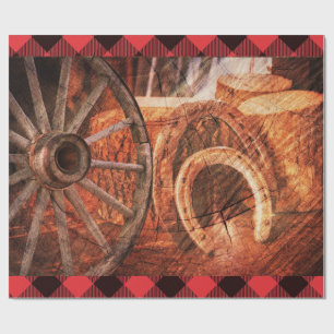 Western Wagon Wheels Hufeisen Rustikal Geschenkpapier
