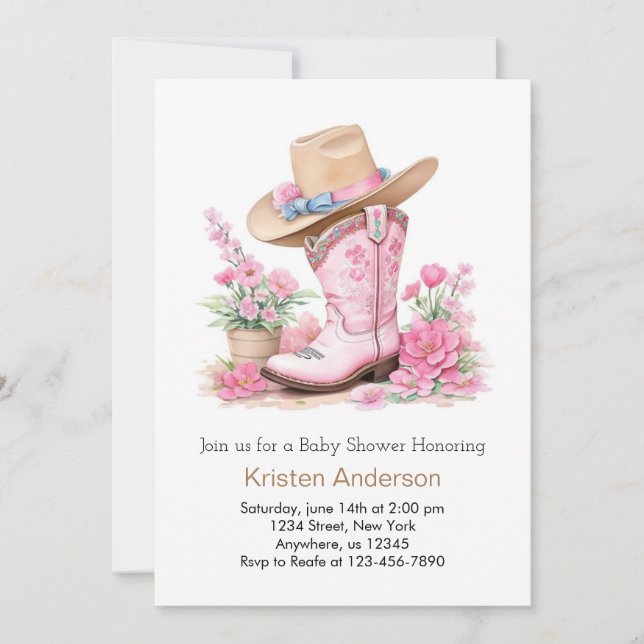 Western Watercolor Dream Cowgirl Babydusche Einladung (Vorderseite)