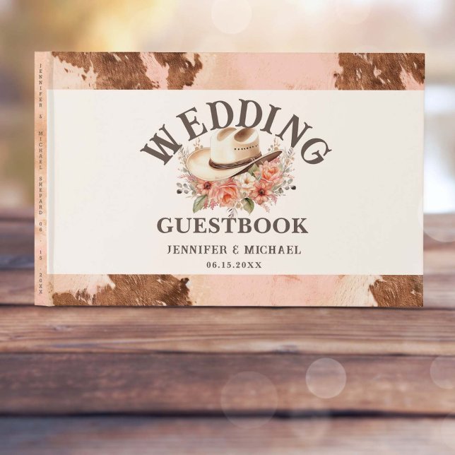Western Wedding Blush Cowhide Wedding Gästebuch (Von Creator hochgeladen)