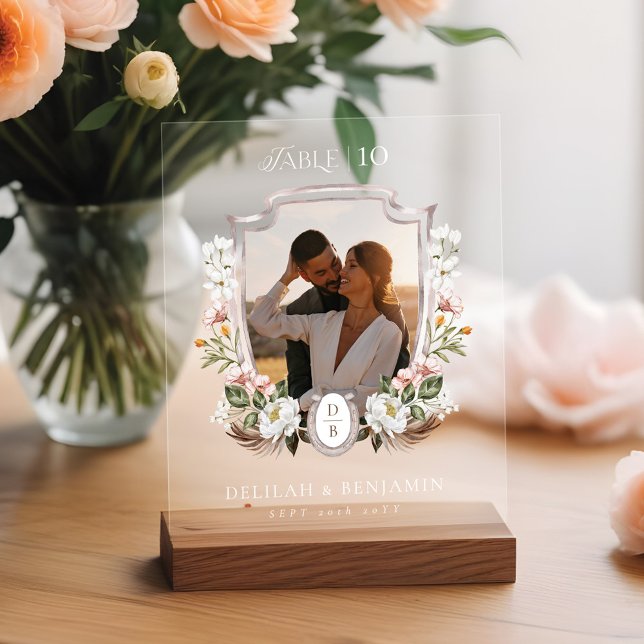 Western Wedding Boho Floral Foto Wappen Horseshoe Acrylschild (Western Wedding Boho Floral Photo Crest Horseshoe Acrylic Sign)
