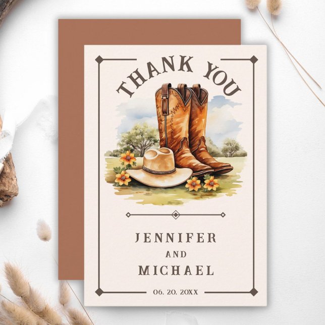 Western Wedding Country Rustic Cowboy Vielen Dank Dankeskarte (Von Creator hochgeladen)