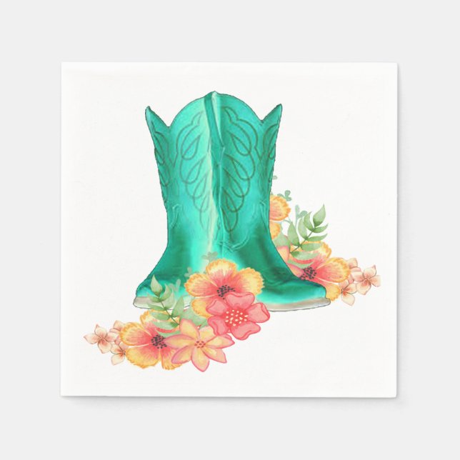 Western Wedding Cowboy Boots Blume Individuelle Na Serviette (Vorderseite)
