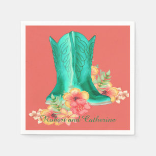 Western Wedding Cowboy Boots Blume Individuelle Na Serviette