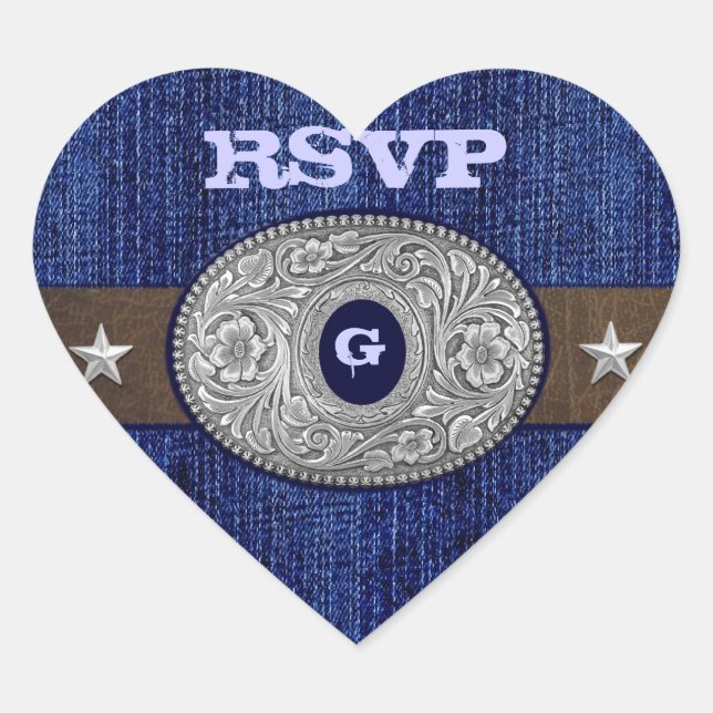 Western Wedding Denim Heart UAWG Umschlag Aufklebe Herz-Aufkleber (Vorderseite)