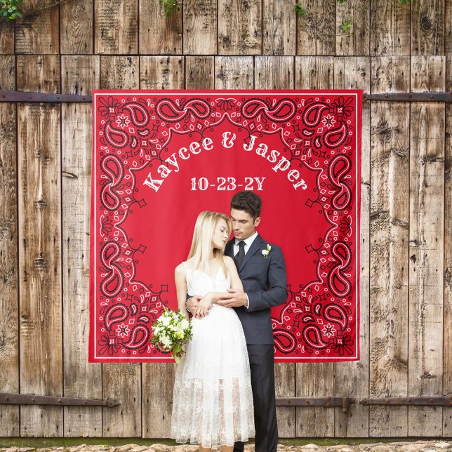 Western Wedding Red Bandana Foto Hintergrund Wandteppich (Red bandana photo backdrop for your country or western wedding. )