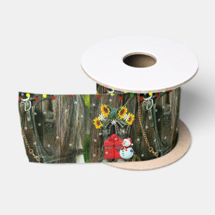 Western Weihnachten Frostig Schneemann und Pferd Satinband