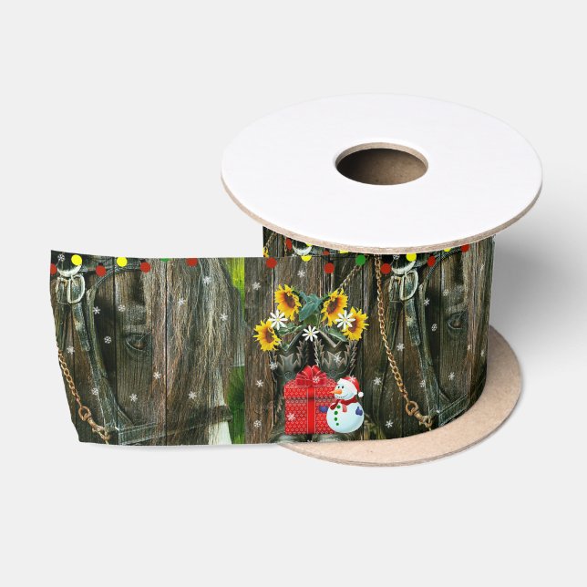 Western Weihnachten Frostig Schneemann und Pferd Satinband (Spule)