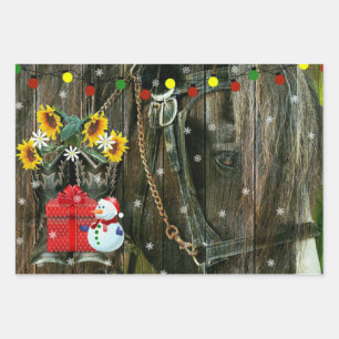 Western Weihnachten Frosty the Snowman and Horse Geschenkpapier Set