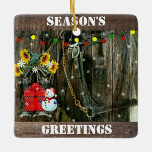 Western Weihnachten Frosty the Snowman and Horse Keramikornament