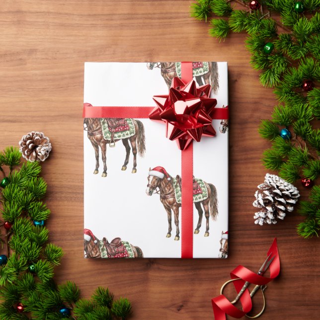 Western Weihnachten Red Cowboy Cowgirl Horse Geschenkpapier (Feiertagsgeschenk)