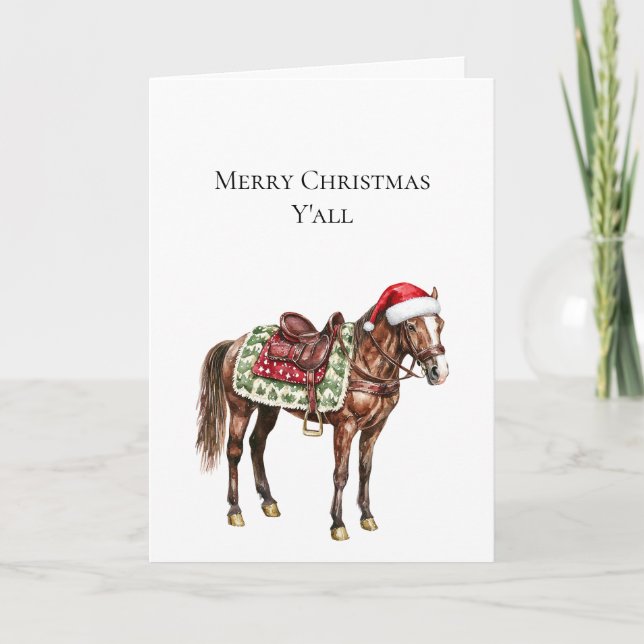 Western Weihnachten Red Cowboy Cowgirl Horse Karte (Vorderseite)