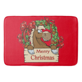 Western Weihnachts Cartoon Pferd und Kranz Badematte