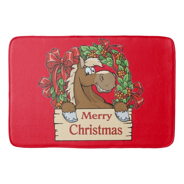 Western Weihnachts Cartoon Pferd und Kranz Badematte (Vorderseite)