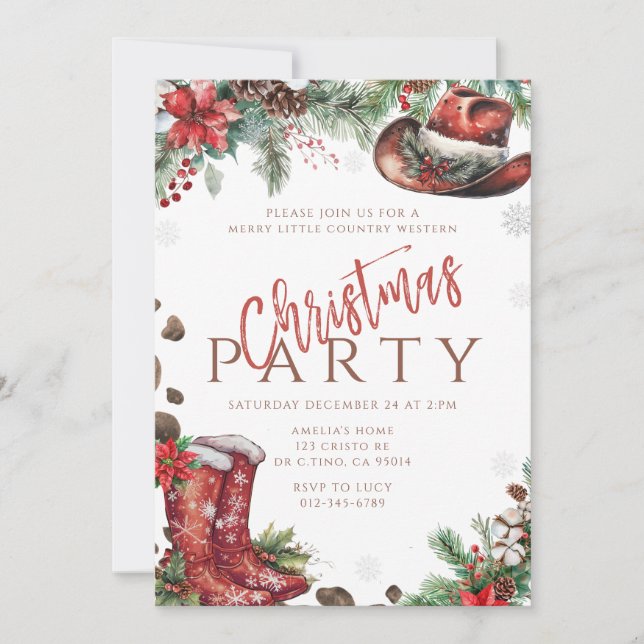 Western Weihnachts Country Boots Party Einladung (Vorderseite)