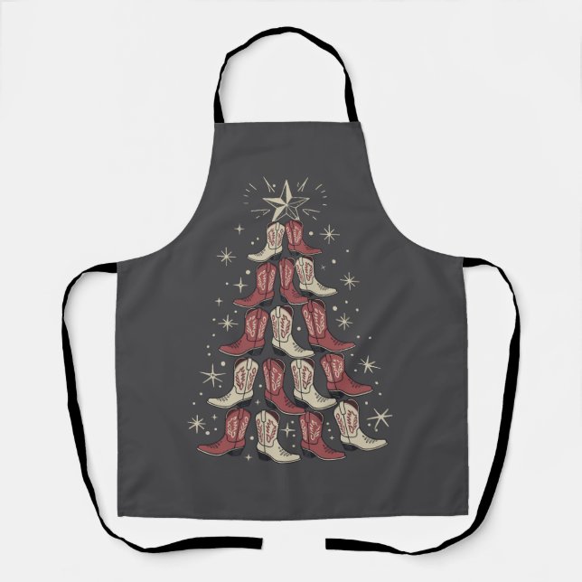 Western Weihnachts Cowboy Boot Tree Cowgirl Stiefe Schürze (Vorderseite)