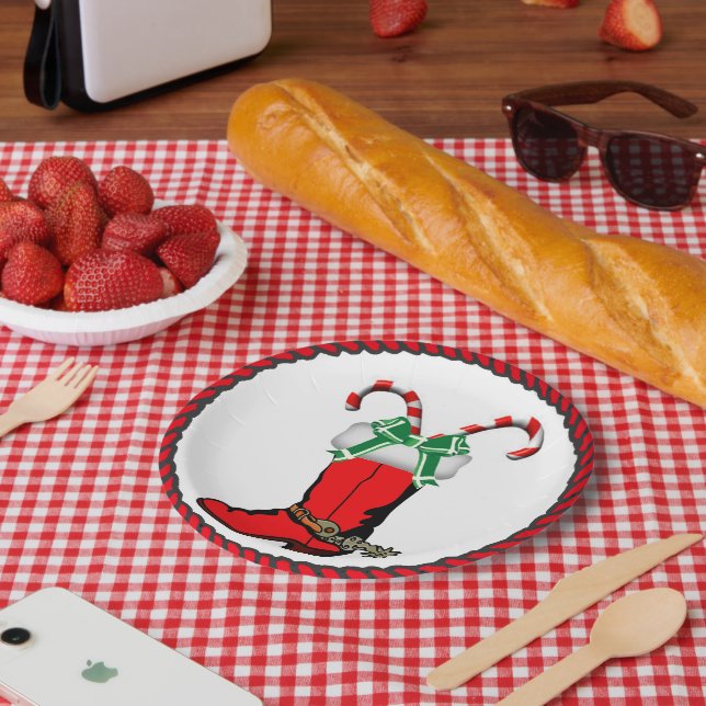 Western Weihnachts Cowboy Stiefel mit Süßspeisen Pappteller (Picknick)