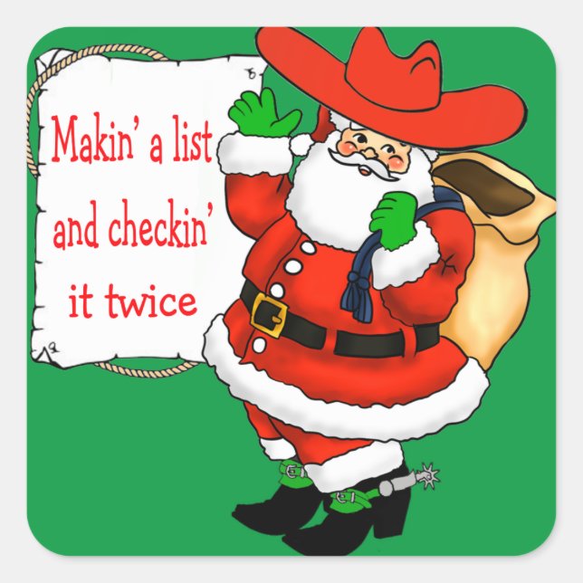 Western Weihnachts Cowboy Weihnachtskleber Quadratischer Aufkleber (Vorderseite)