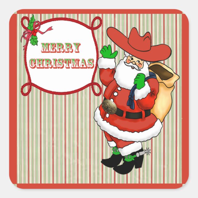 Western Weihnachts Cowboy Weihnachtskleber Quadratischer Aufkleber (Vorderseite)