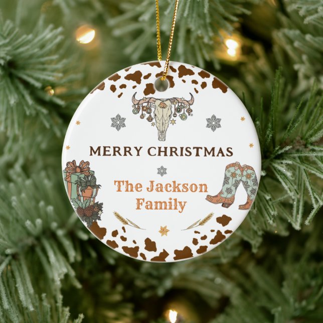Western Weihnachts-Party Keramik Ornament (Baum)