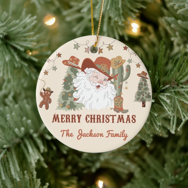 Western Weihnachts-Party Keramik Ornament (Baum)