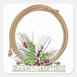 Western-Weihnachtscowboy-Seilwreath-Aufkleber Quadratischer Aufkleber