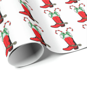 Western-Weihnachtscowboystiefel mit Zuckerstangen Geschenkpapier