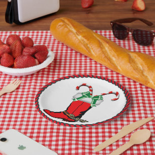 Western-Weihnachtscowboystiefel mit Zuckerstangen Pappteller