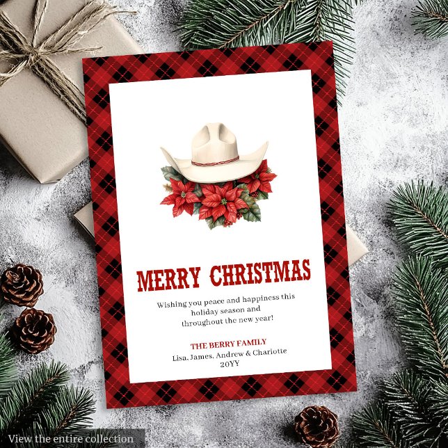 Western-Weihnachtskarten-Farmhouse-Karodesign Feiertagskarte (Western Christmas card farmhouse plaid design

)