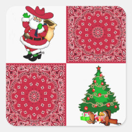 Western Weihnachtsmann mit Weihnachtsbaum Quadratischer Aufkleber