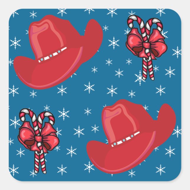 Western Weihnachtsmäntel und Bonbons Quadratischer Aufkleber (Vorderseite)