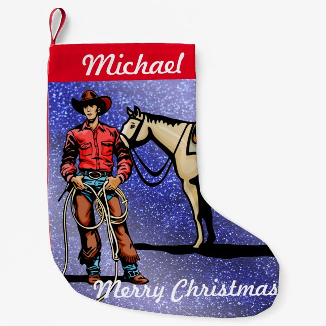 Western-WeihnachtsStrumpf-Cowboy mit Pferd Kleiner Weihnachtsstrumpf (Vorderseite)