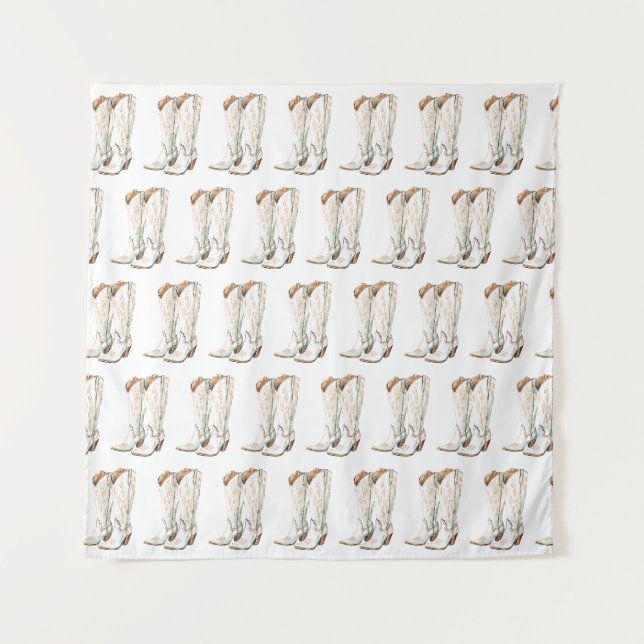 Western White Cowgirl Boots Birthday Backdrop Wandteppich (Vorderseite)