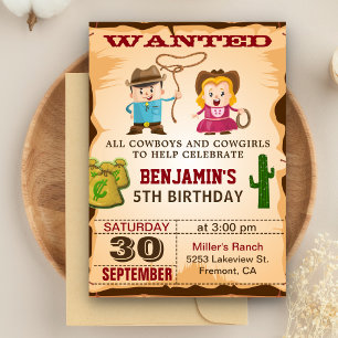 Western Wild West Wollte Cowboy Birthday Party Einladung