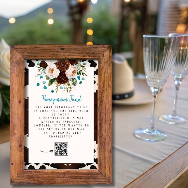 Western Wildblumen Turquoise Honeymoon Fond unterz Einladung (Western Wildflowers Turquoise Honeymoon Fund sign)