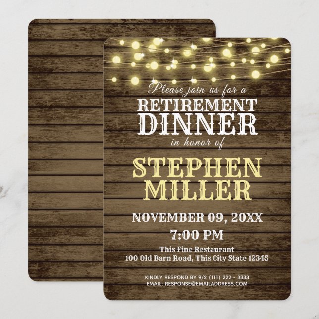 Western Wood and Lights Retirement Dinner Einladung (Vorne/Hinten)