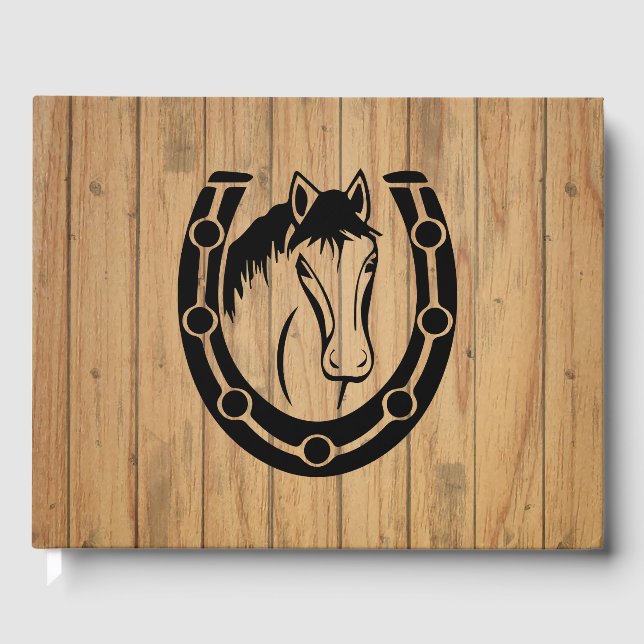 Western Wood Wedding Horse Reitsport Land Gästebuch (Vorderseite)