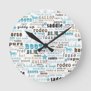 Western-Wort-Kunst-aquamarine Brown-Wand-Uhr Runde Wanduhr