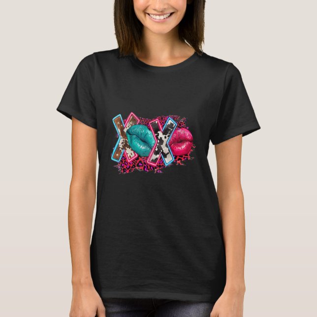Western Xoxo Lip Cowhide Leopard Valentine's Day T-Shirt (Vorderseite)