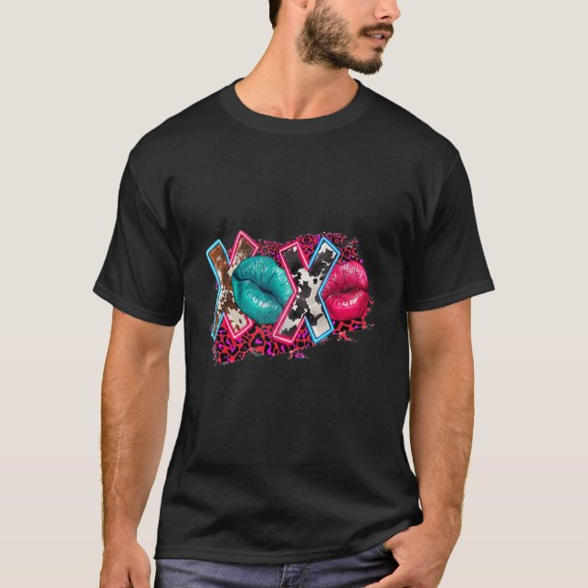 Western Xoxo Lip Cowhide Leopard Valentine's Day T-Shirt (Vorderseite)