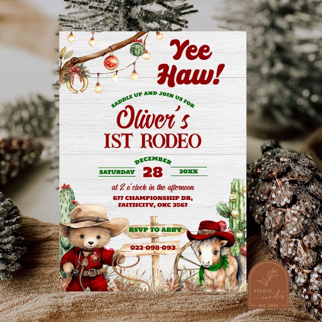 Western Yeehaw Christmas Red Cowboy Rodeo Geburtst Einladung (Von Creator hochgeladen)