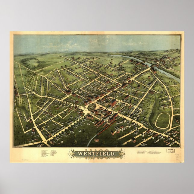 Westfield Massachusetts 1875 Antique Panoramabalka Poster (Vorne)