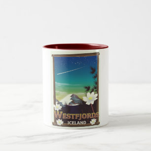 Westfjords Island Reiseplakat Zweifarbige Tasse