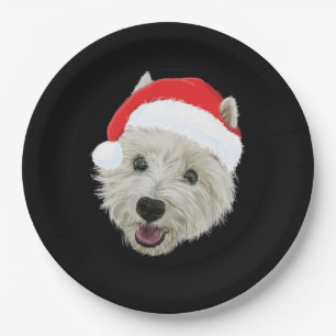 Westhochland-Terrier-WeihnachtsWeihnachtsmannmütz Pappteller