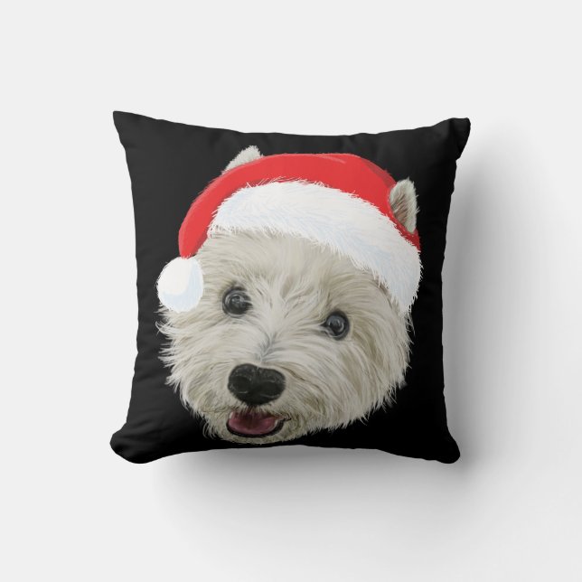 Westhochland-Terrier-WeihnachtsWeihnachtsmannmütze Kissen (Vorderseite)